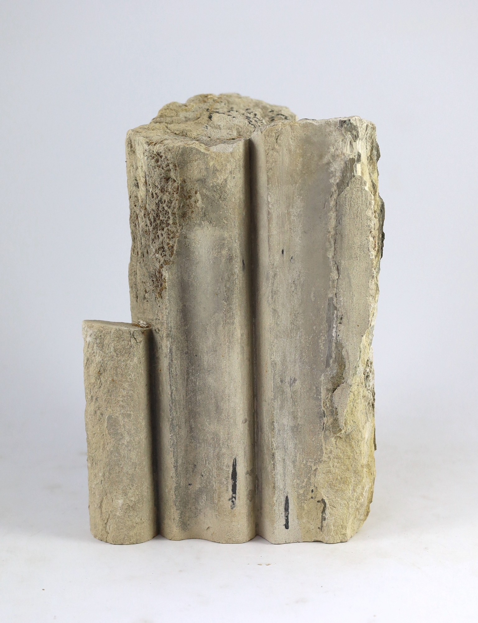 A section of Caen stone internal mullion from the Great South Window at Canterbury Cathedral circa 1428, 19cm wide 17cm deep 28.5cm high